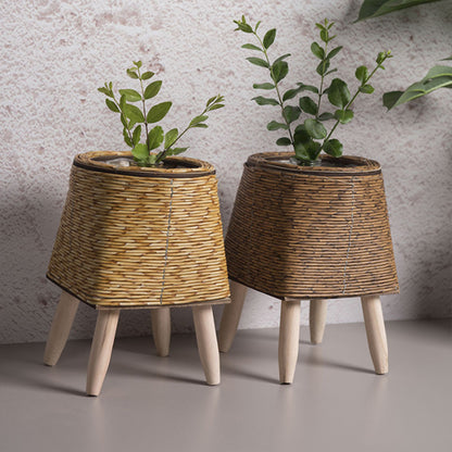 cache pot sur pieds Panier Porté pyramide jaune et le marron 