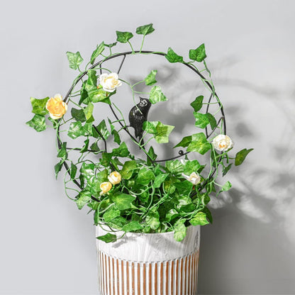 tuteur pour plante grimpante rond et oiseau orné de rose